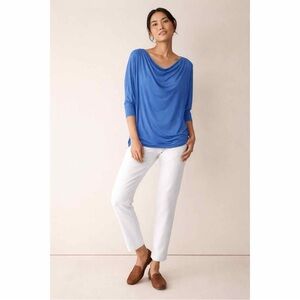 Eileen Fisher Womens Blue Cowl‎ Neck Top 3/4 Sleeve Large Spring Summer Easter